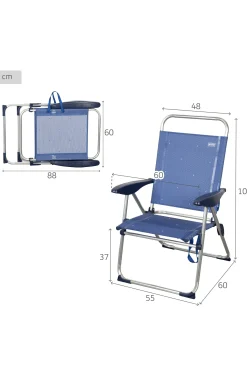 Aktive Silla Plegable De Playa Con 4 Posiciones, Estructura De Aluminio Y Textileno Azul