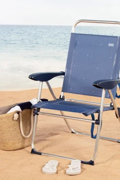 Aktive Silla Plegable De Playa Con 4 Posiciones, Estructura De Aluminio Y Textileno Azul