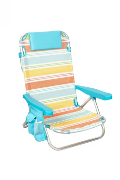 Aktive Silla Plegable Playa Rayas Multicolor, Aluminio, 5 Posiciones Y Bolsillo Lateral