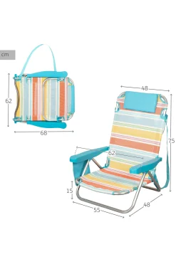 Aktive Silla Plegable Playa Rayas Multicolor, Aluminio, 5 Posiciones Y Bolsillo Lateral