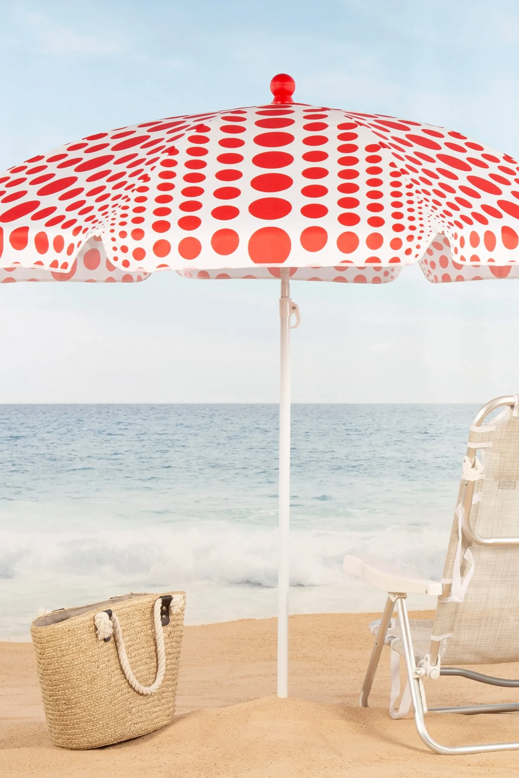 Aktive Sombrilla De Playa 8 Varillas 200 CM Inclinable Estampado Lunares Rojos