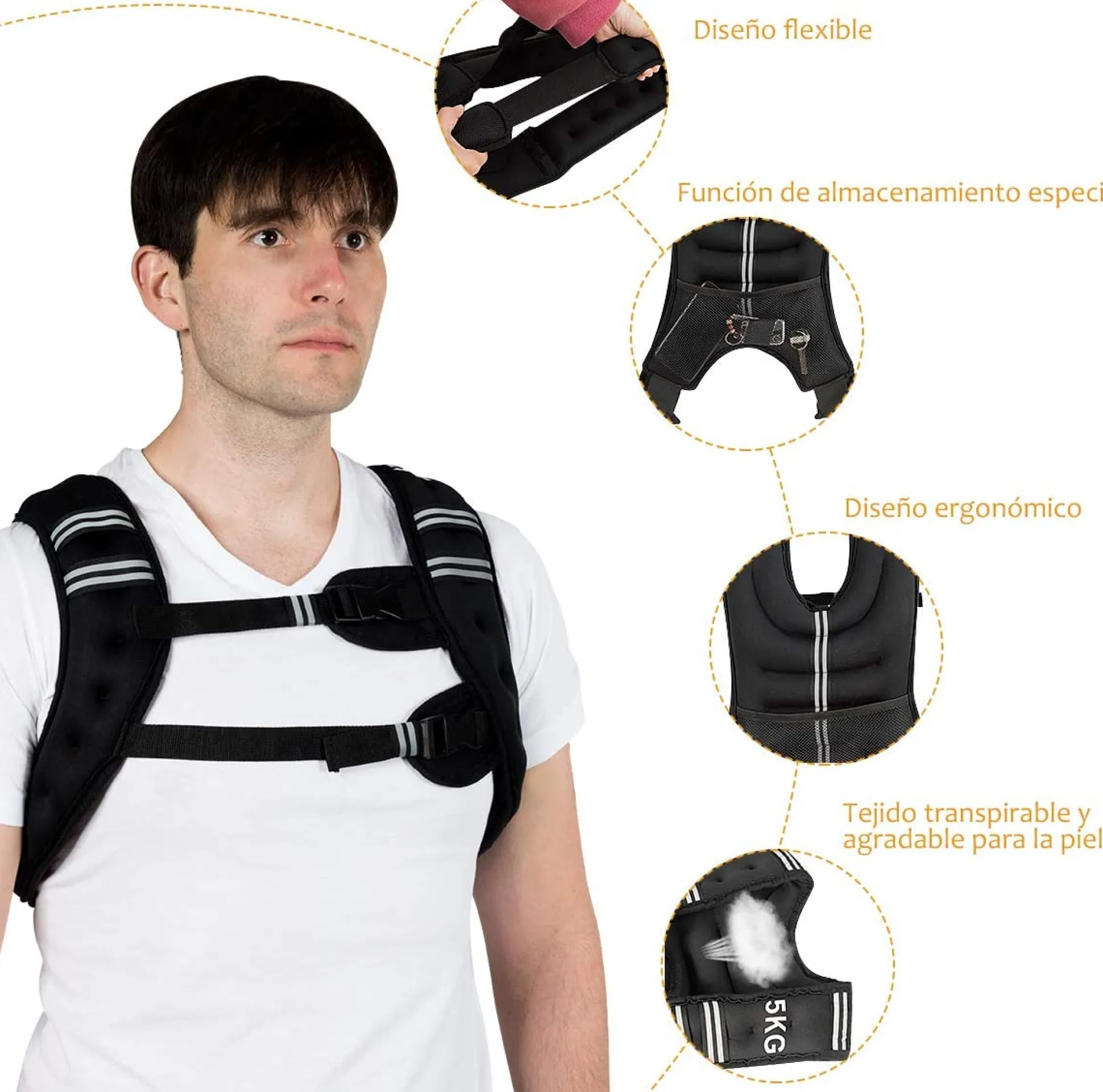 Chaleco De Peso 5kg Con Tiras Reflectantes Y Correas Ajustables Costway