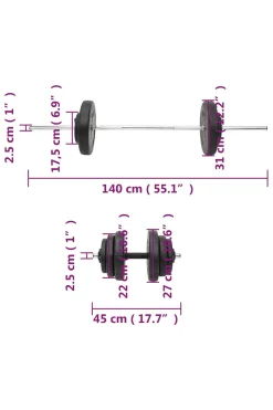 Juego De Barras Y Mancuernas Vidaxl 60 Kg 2.5x140 CM