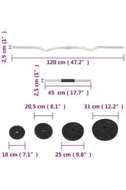 Juego De Barras Y Mancuernas Vidaxl Curl 60 Kg 2.5x120 CM