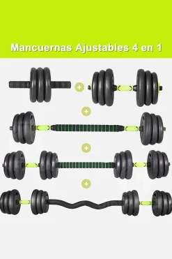 Juego Kit 15 Kg De Mancuernas 4 En 1 Multifit