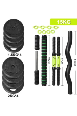 Juego Kit 15 Kg De Mancuernas 4 En 1 Multifit