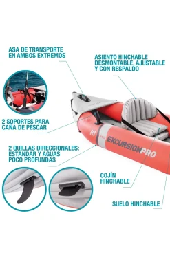 Kayak Hinchable Intex K1 Excursion Pro 1 Remo + Hinchador