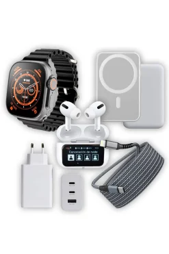Kit Essential Ios Iphone Smartwatch Cargador Auriculares Powerbank Cables