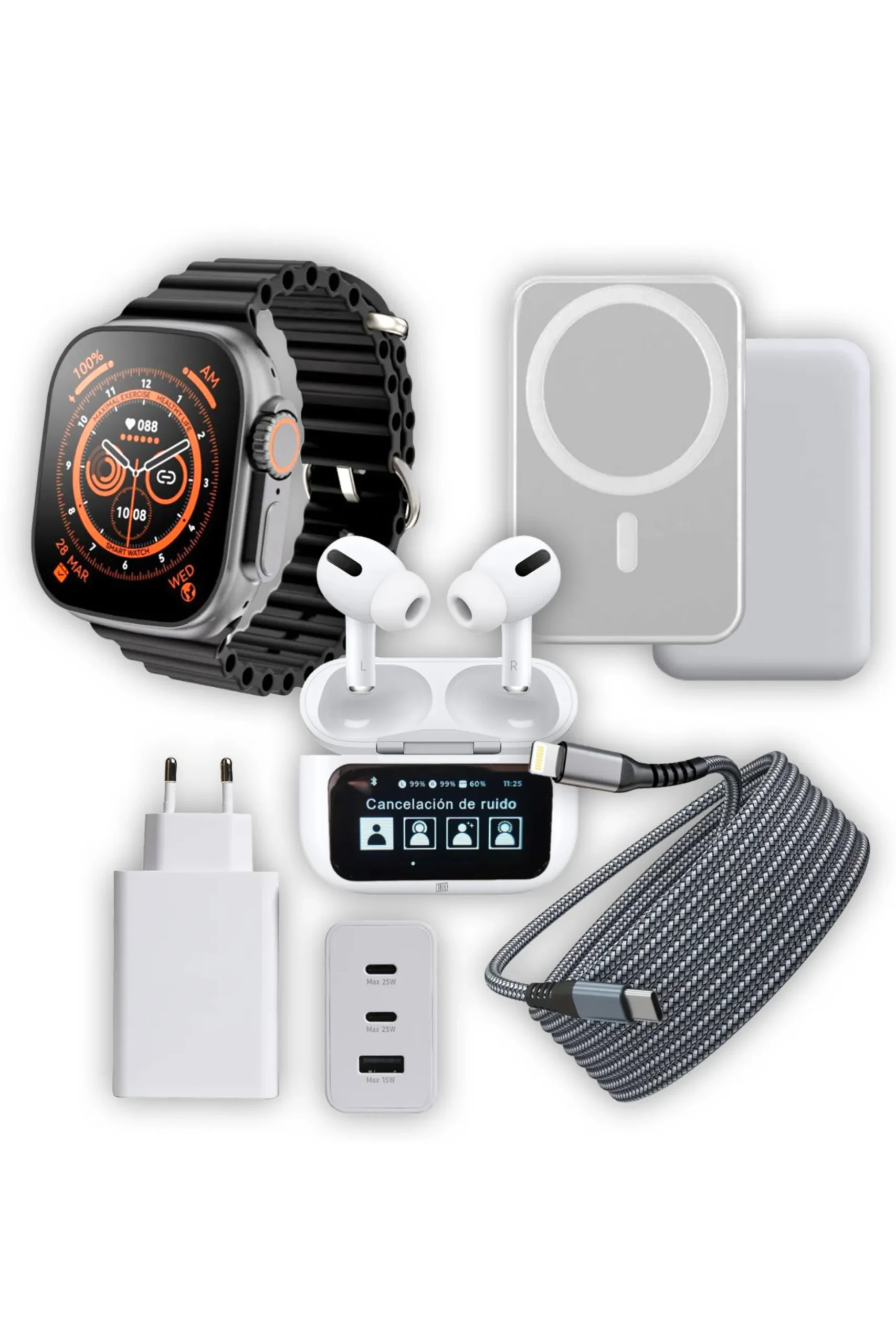 Kit Essential Ios Iphone Smartwatch Cargador Auriculares Powerbank Cables