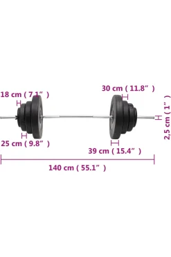 Mancuerna Vidaxl Con Discos 60 Kg 2.5x140 CM