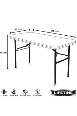 Mesa Patas Plegables Rectangular Crema Lifetime 122x61x74 CM