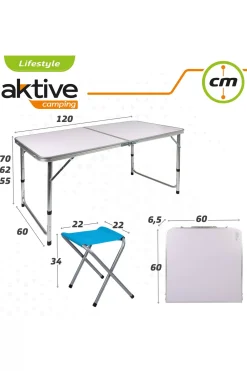 Mesa Plegable Regulable En Altura Con 4 Taburetes Aktive