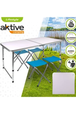 Mesa Plegable Regulable En Altura Con 4 Taburetes Aktive