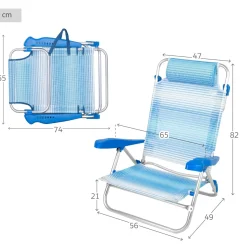Pack De 2 Sillas De Playa Plegables Y Reclinables 7 Posiciones C/cojín Y Asas