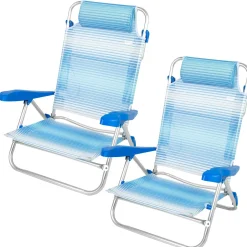 Pack De 2 Sillas De Playa Plegables Y Reclinables 7 Posiciones C/cojín Y Asas