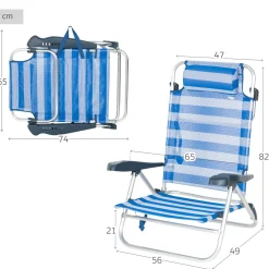 Pack De 2 Sillas De Playa Plegables Y Reclinables 7 Posiciones C/cojín Y Asas