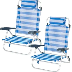 Pack De 2 Sillas De Playa Plegables Y Reclinables 7 Posiciones C/cojín Y Asas