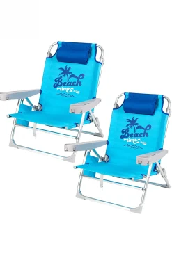 Pack 2 Sillas Playa Plegables Bajas Y Multiposición Azul Beach Time Aktive