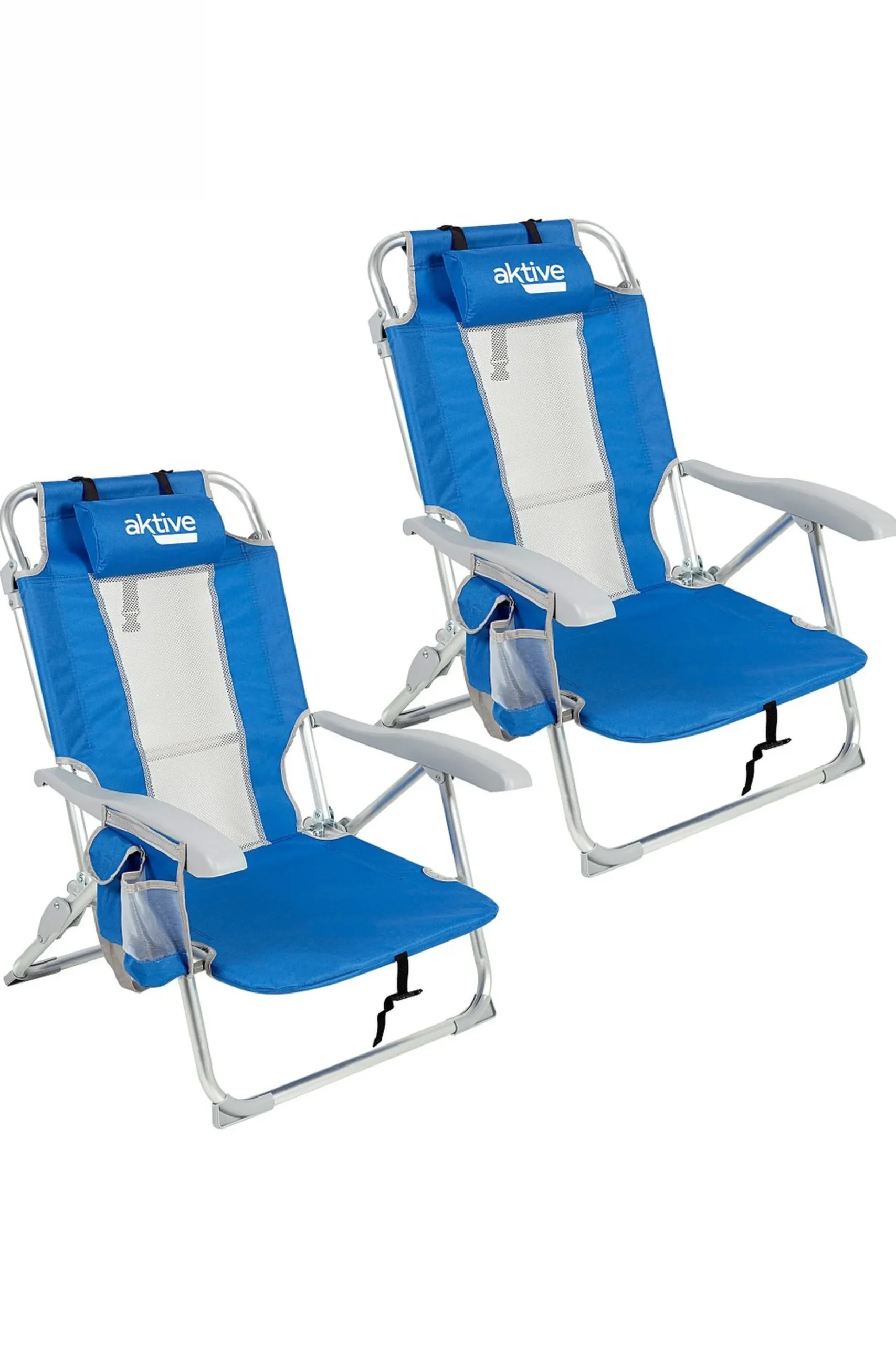 Pack 2 Sillas Playa Plegables Y Multiposición Azul Con Rejilla Aktive
