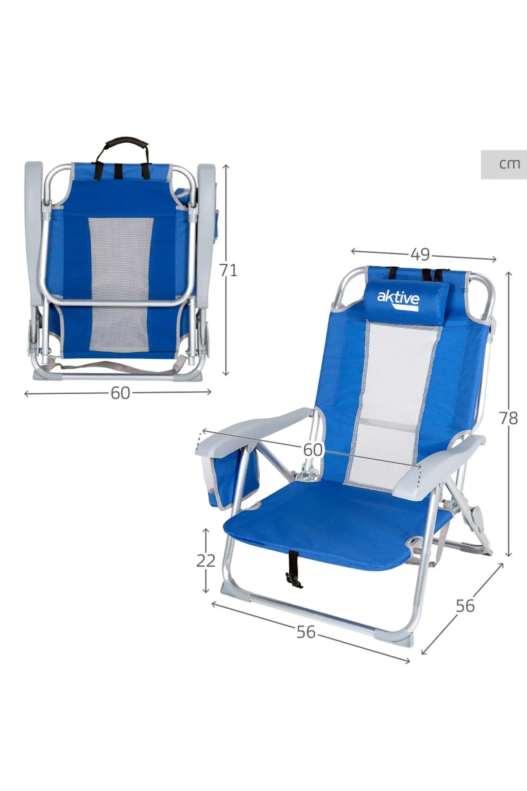 Pack 2 Sillas Playa Plegables Y Multiposición Azul Con Rejilla Aktive