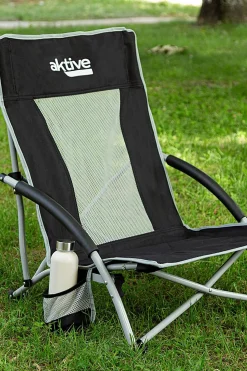 Pack 2 Sillas Plegables Camping Bajas Y Transpirables Negras C/posavasos Aktive