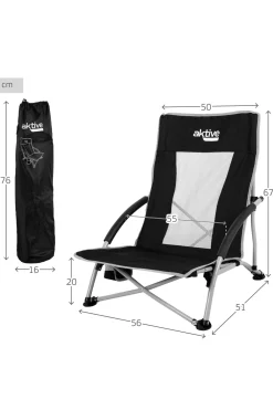 Pack 2 Sillas Plegables Camping Bajas Y Transpirables Negras C/posavasos Aktive