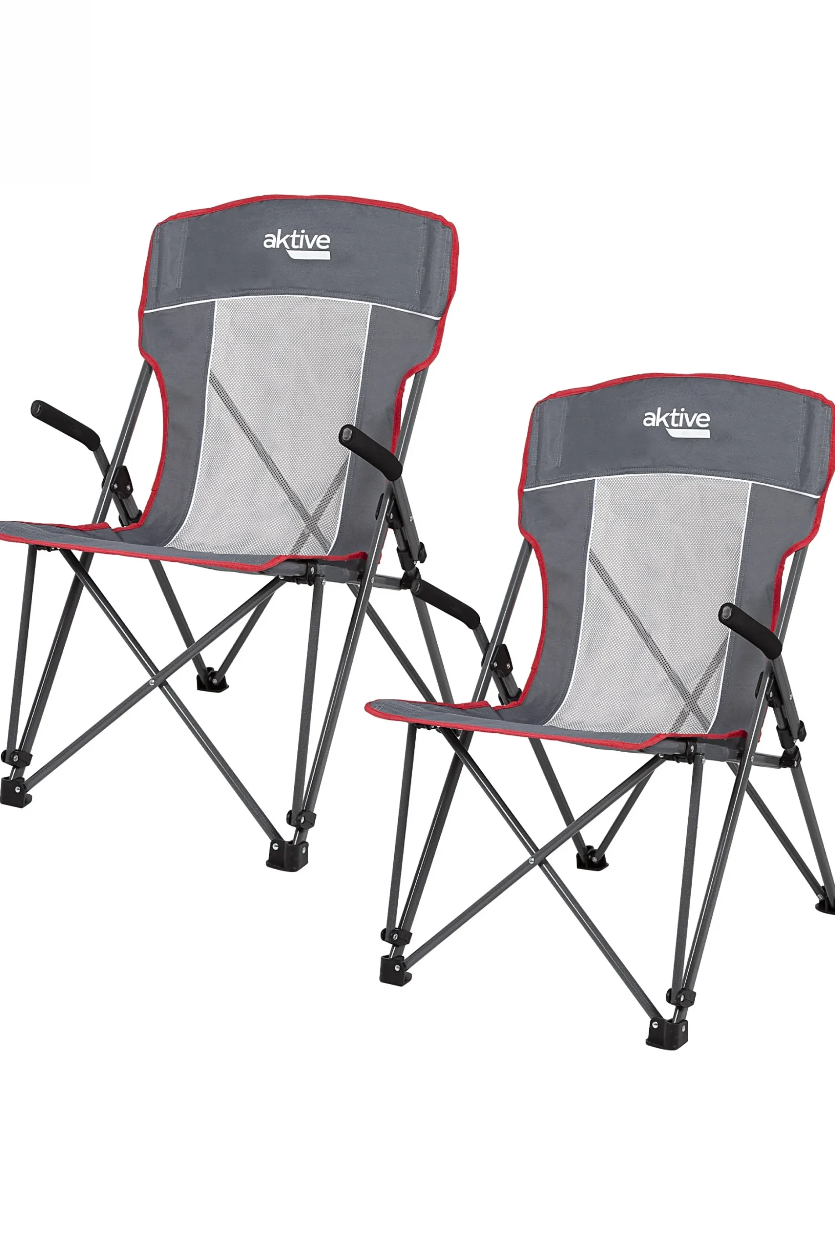 Pack 2 Sillas Plegables Camping Antivuelco Gris C/reposabrazos Removibles Aktive
