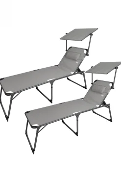 Pack 2 Tumbonas Plegables Playa Altura XL C/parasol Y Cojín Gris Aktive