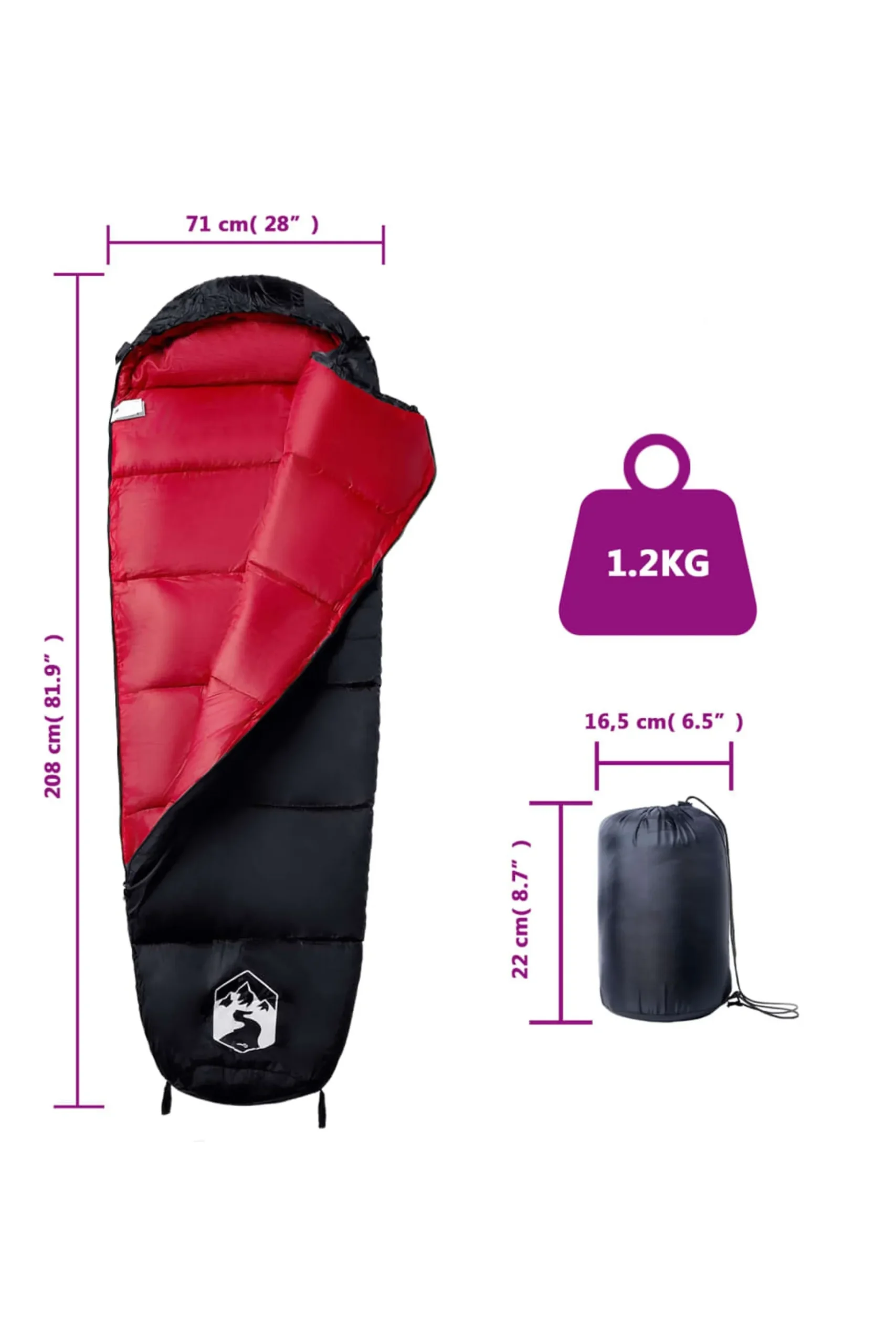 Saco De Dormir De Tipo Momia Vidaxl 208 X 71 CM Poliéster 190t