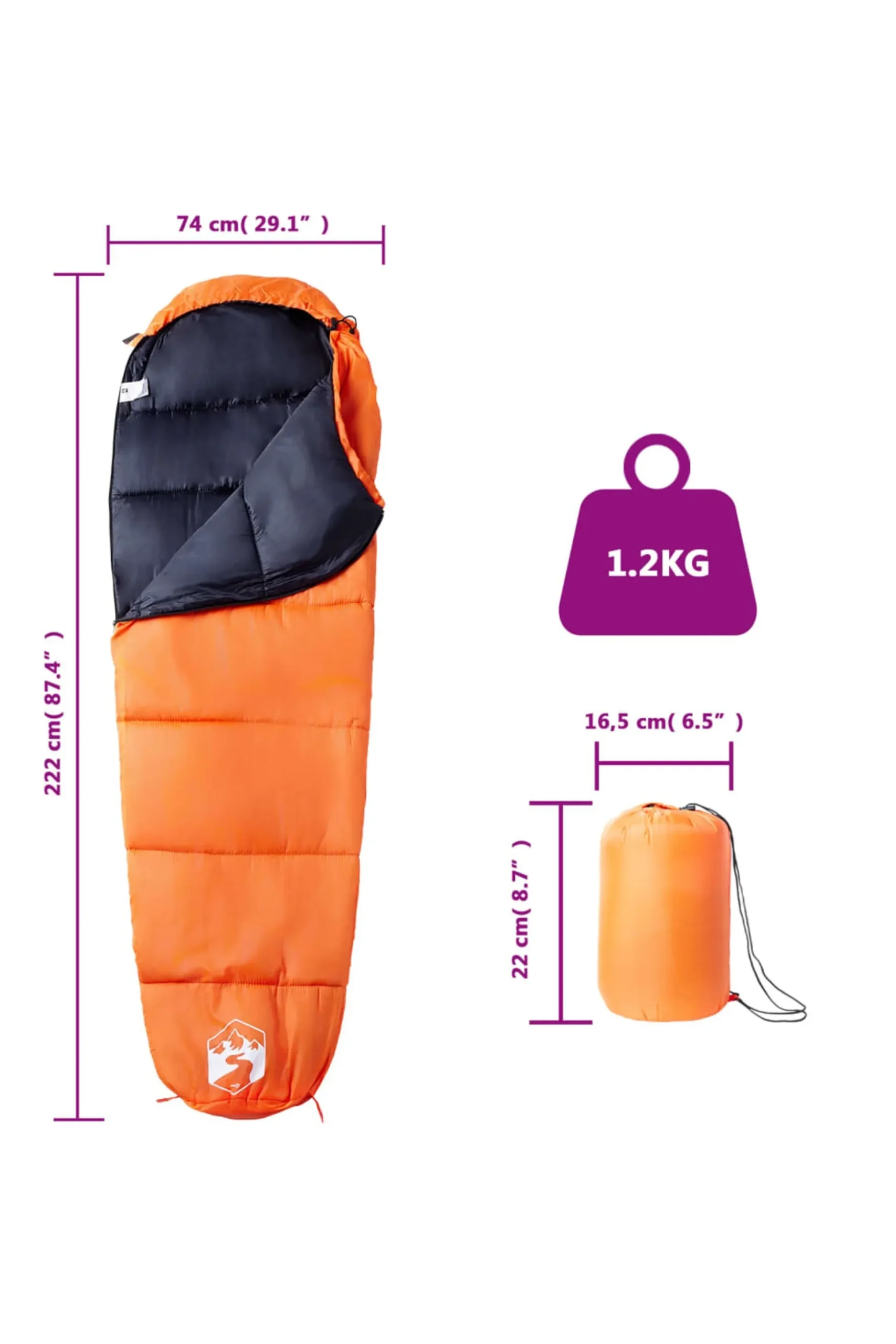 Saco De Dormir De Tipo Momia Vidaxl Para Exterior 222 X 74 CM