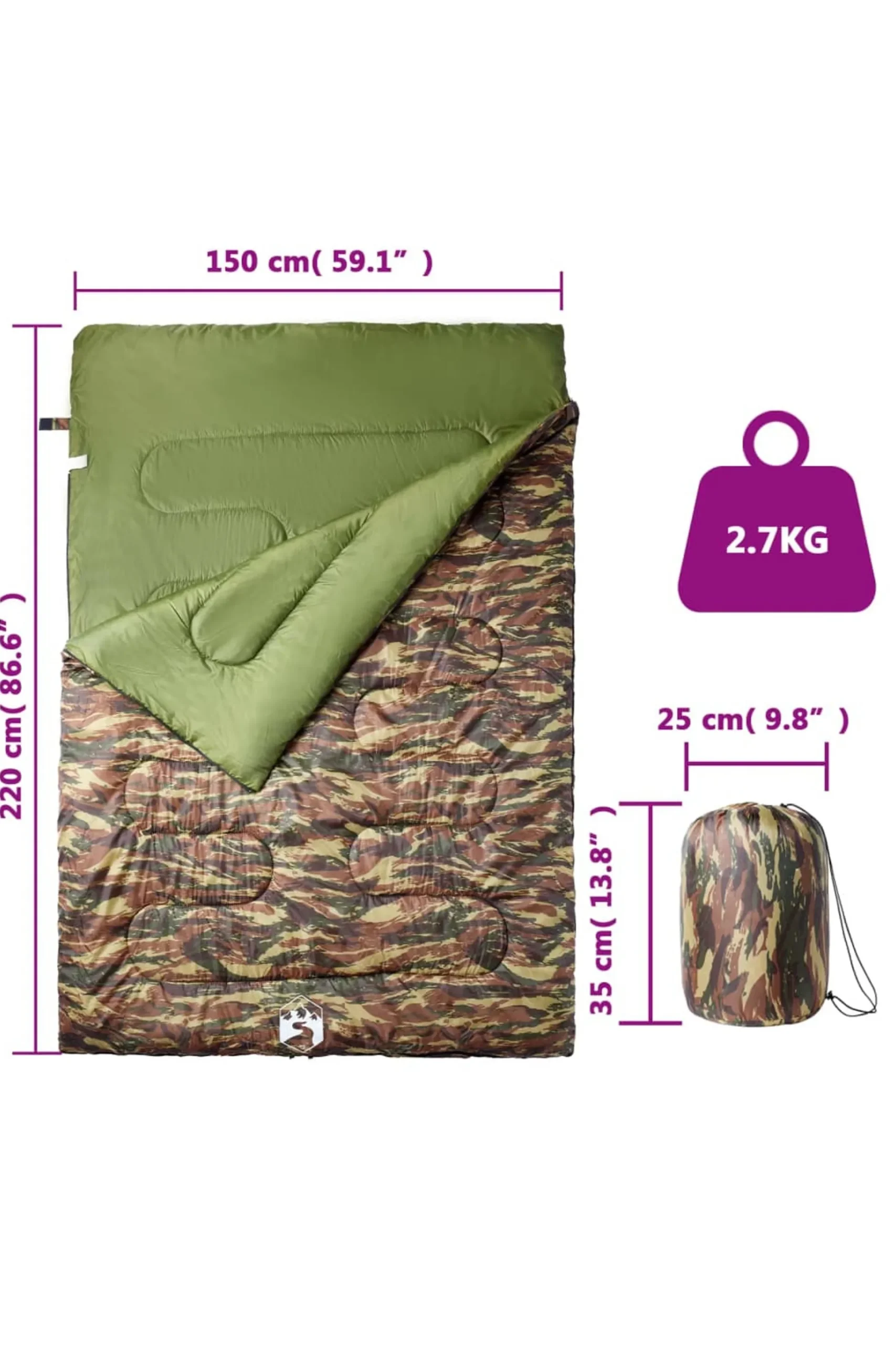 Saco De Dormir Doble Vidaxl Con 2 Almohadas