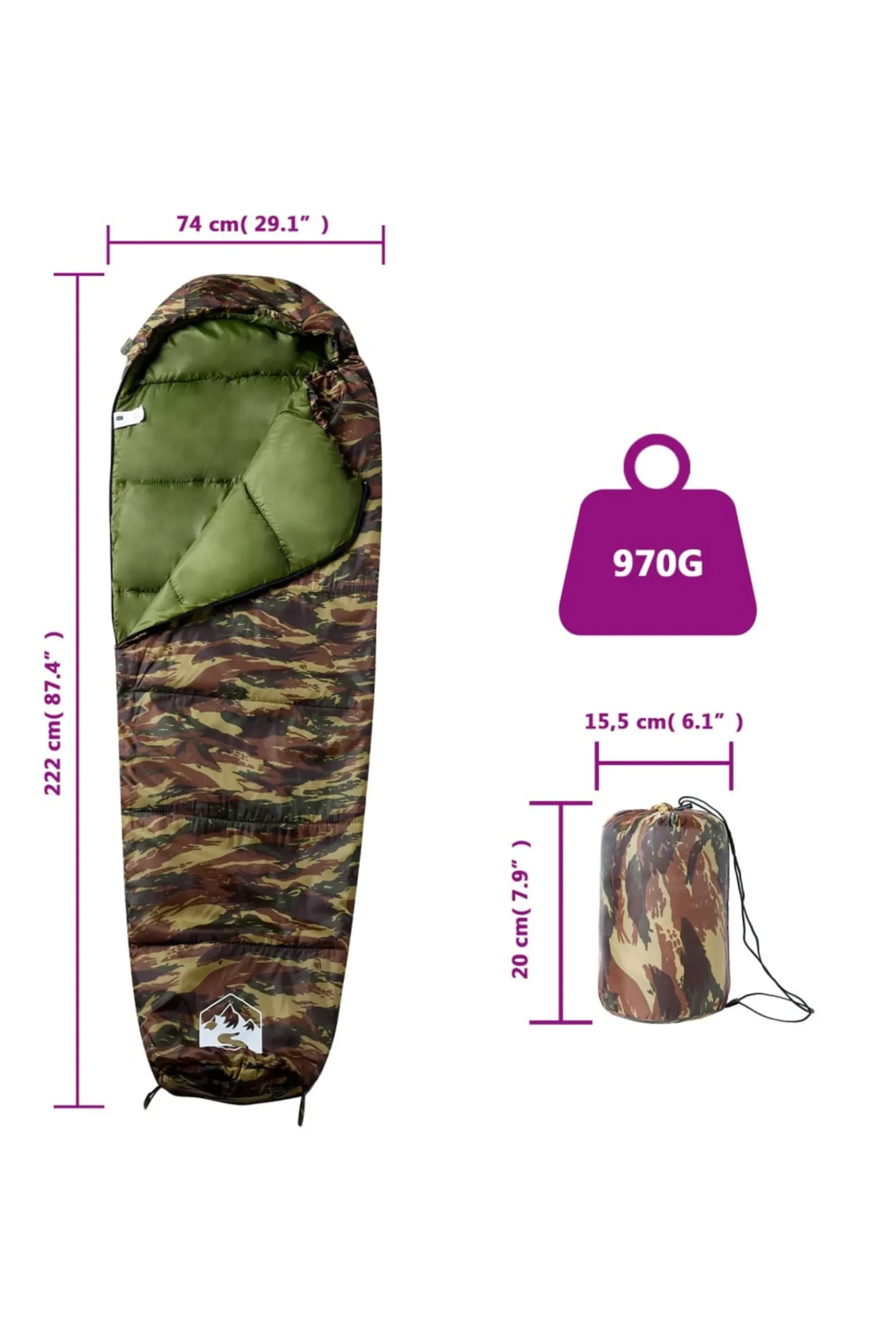 Saco De Dormir Tipo Momia De Camping Vidaxl Para Adultos 222 X 74 CM