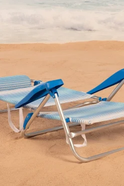Silla De Playa Plegable Y Reclinable Aktive Con 7 Posiciones Rayas Azul C/cojín Y Asas Mano