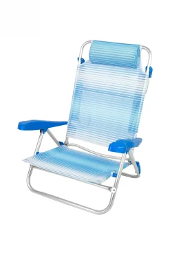 Silla De Playa Plegable Y Reclinable Aktive Con 7 Posiciones Rayas Azul C/cojín Y Asas Mano