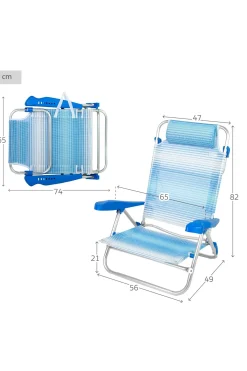 Silla De Playa Plegable Y Reclinable Aktive Con 7 Posiciones Rayas Azul C/cojín Y Asas Mano