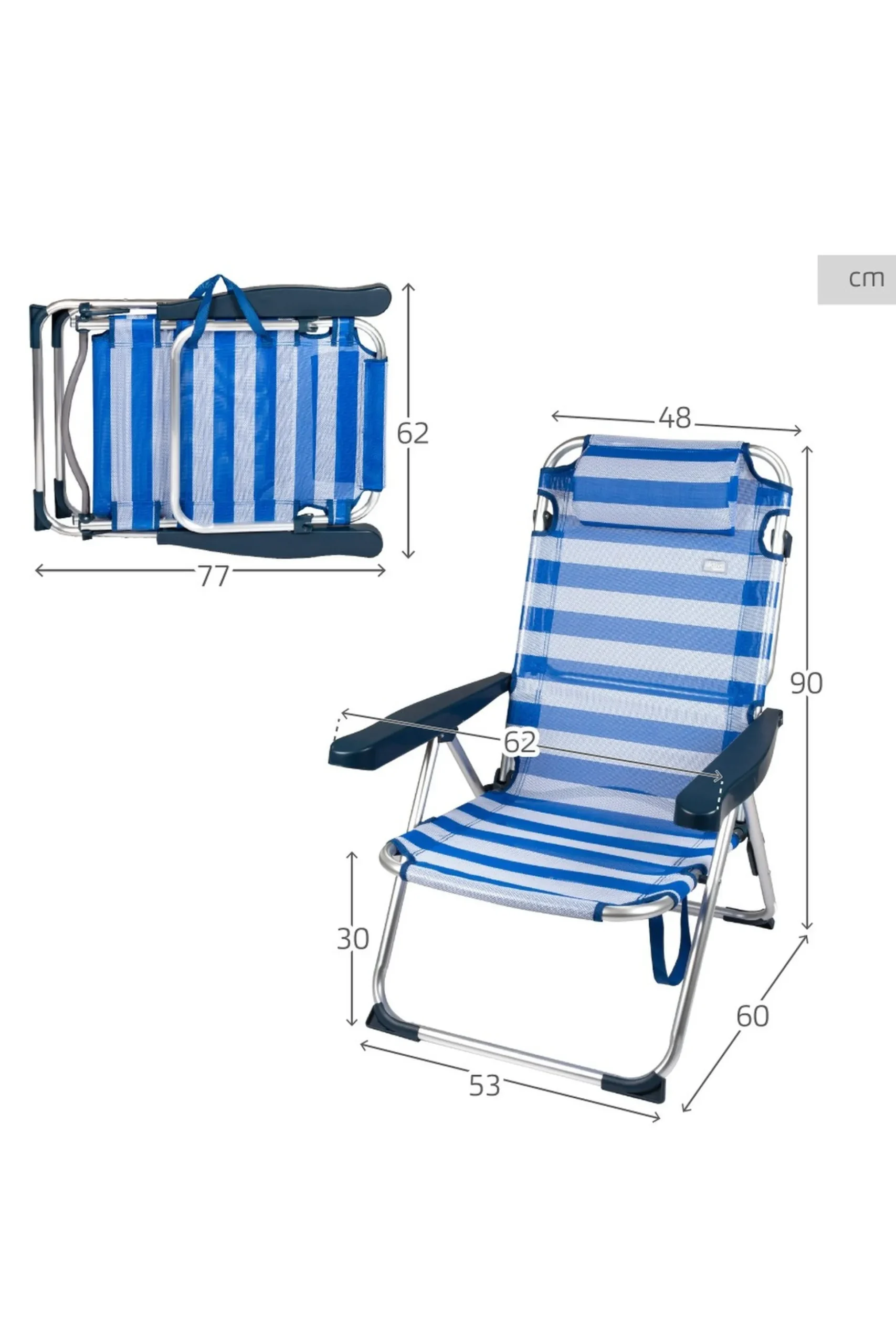 Silla De Playa Y Tumbona Plegable Rayas C/cojín Aktive