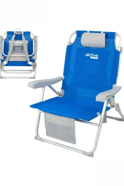 Silla Playa Mochila Ultristente 110 Kg C/ Cojín, Bolsa Y Bolsillo 55x66x86 CM Aktive