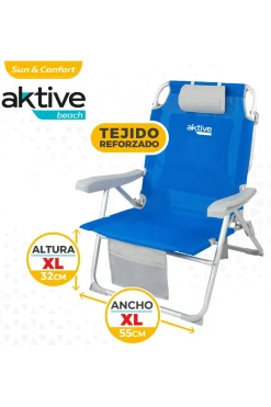 Silla Playa Mochila Ultristente 110 Kg C/ Cojín, Bolsa Y Bolsillo 55x66x86 CM Aktive