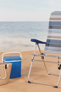 Silla Playa Plegable Alta 5 Posiciones A Rayas Azules Y Grises Aktive