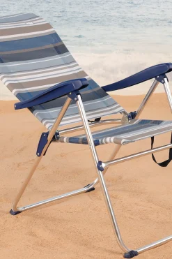 Silla Playa Plegable Alta 5 Posiciones A Rayas Azules Y Grises Aktive