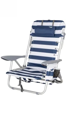 Silla Playa Plegable Baja Mochila 4 Posiciones Rayas C/cojín Y Bolsillo Aktive