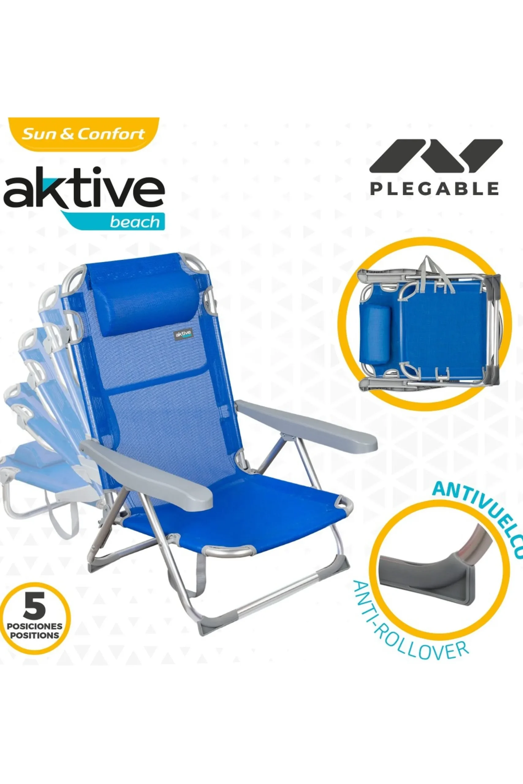 Silla Plegable Alta Multiposición Aluminio Aktive Beach