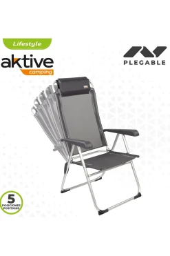 Silla Plegable Camping Multiposición Gris Oscuro C/cojín Aktive