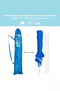 Sombrilla Playa 180 CM Compacta E Inclinable Uv50 C/funda Aktive