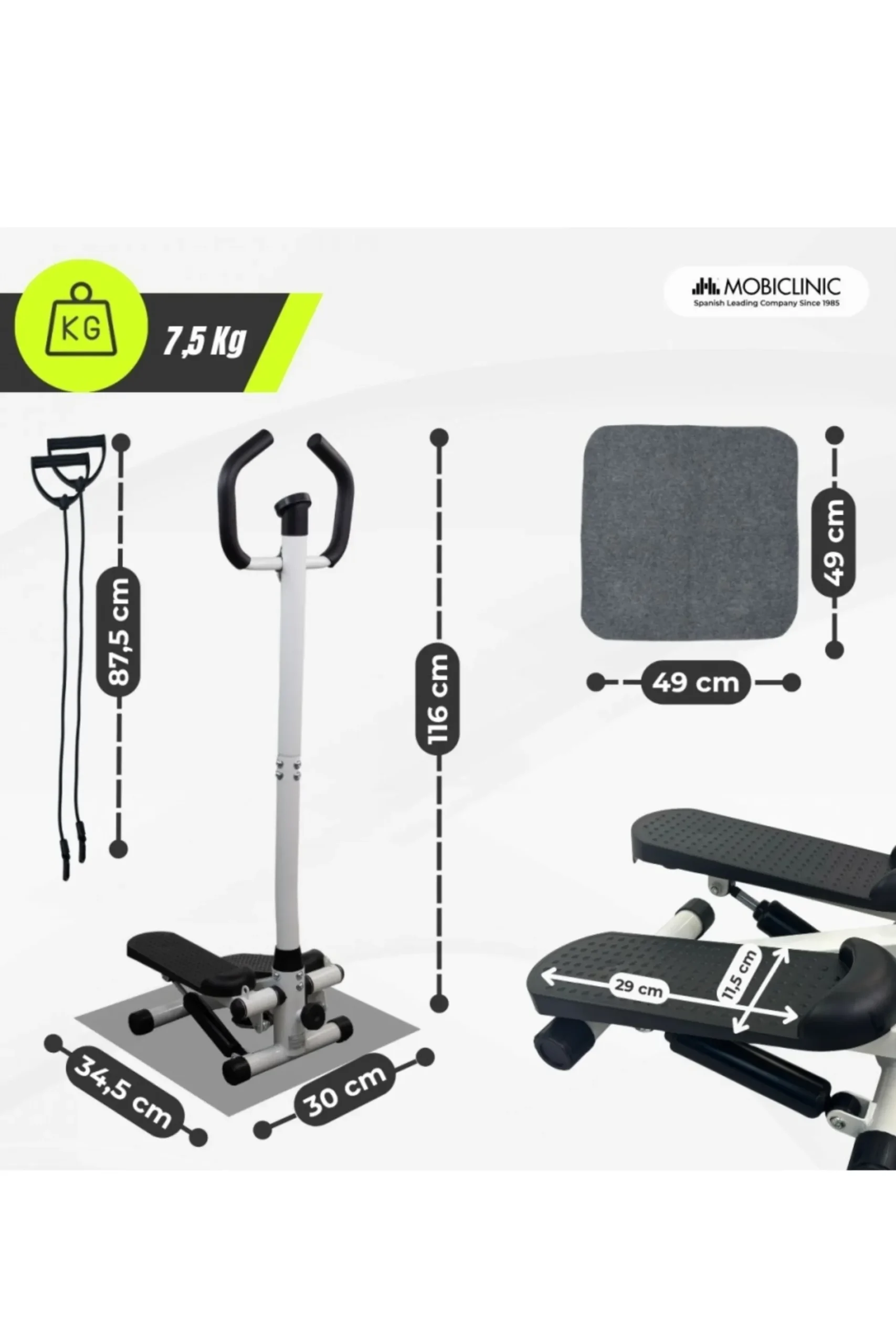 Stepper Con Brazos Intensidad Ajustable Bandas De Resistencia Step Pro Mobiclinic