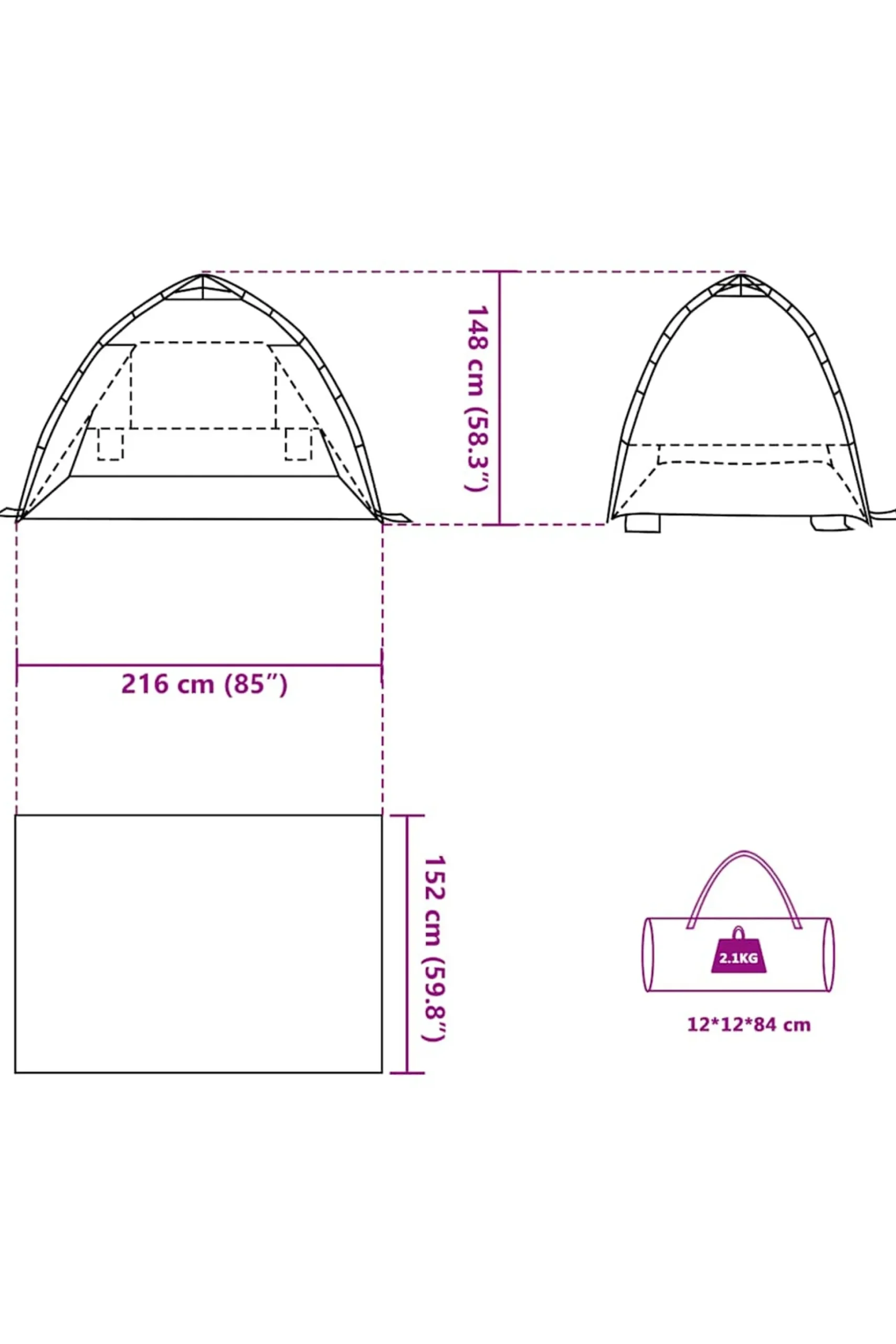 Tienda De Playa 2 Personas Impermeable Vidaxl 216x152x148 CM