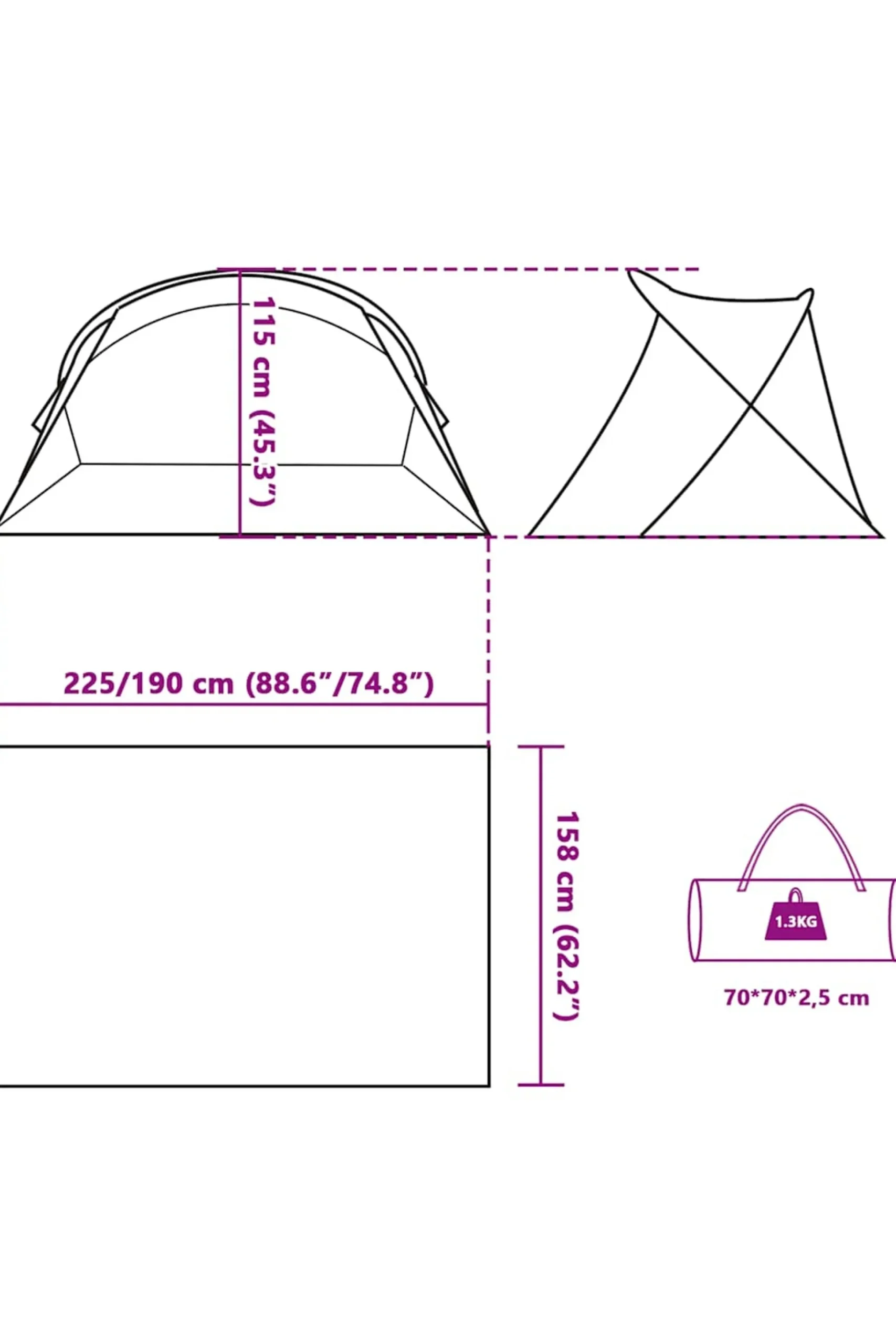 Tienda De Playa 2 Personas Impermeable Vidaxl 225/190x158x115 CM