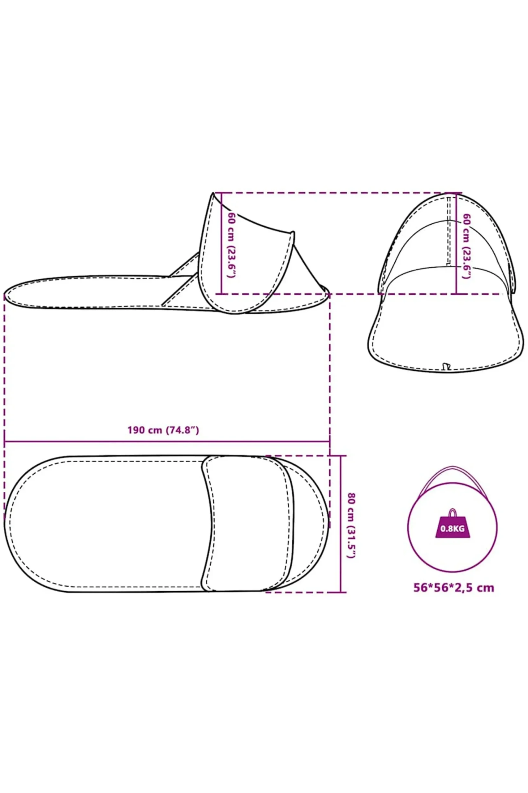 Tienda De Playa Pop-up Impermeable Vidaxl 190x80x60 CM