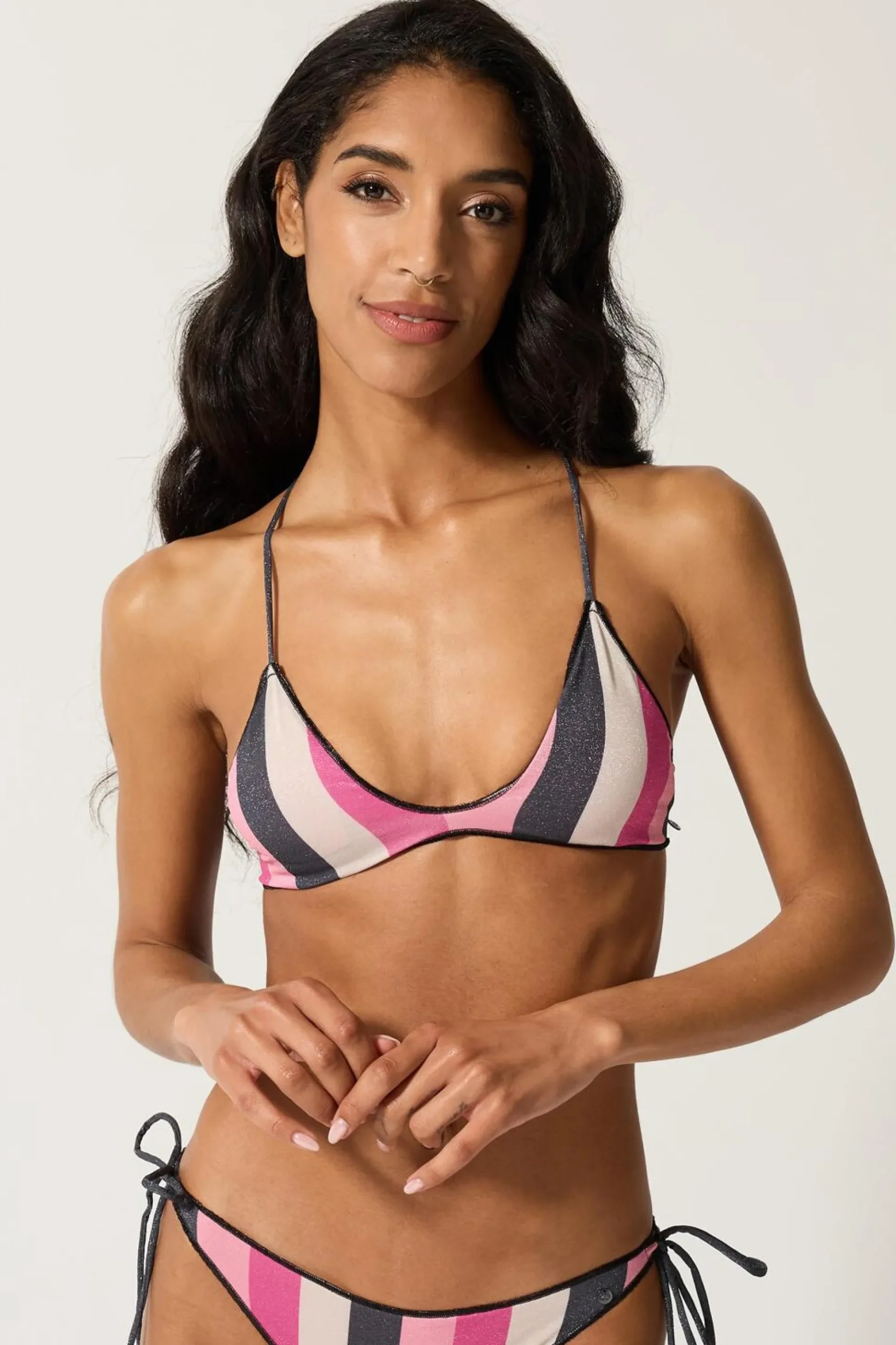Top Bikini Rayas Silver