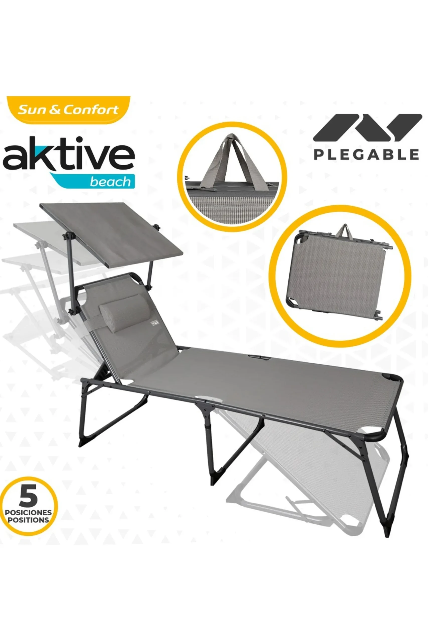Tumbona Plegable Con Parasol Y Cojín Aktive